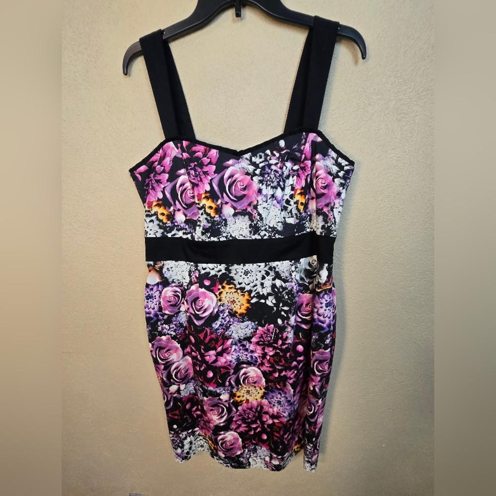 City Chic Purple Rose Floral Lace Up Back Wiggle Dress Size XS(14) 6181